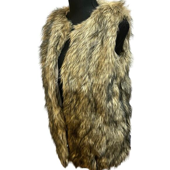 Merona Tan/Cream/Gray Faux Fur Fully Lined Open Front Vest- SZ. Small Warm  Cozy - Picture 1 of 14